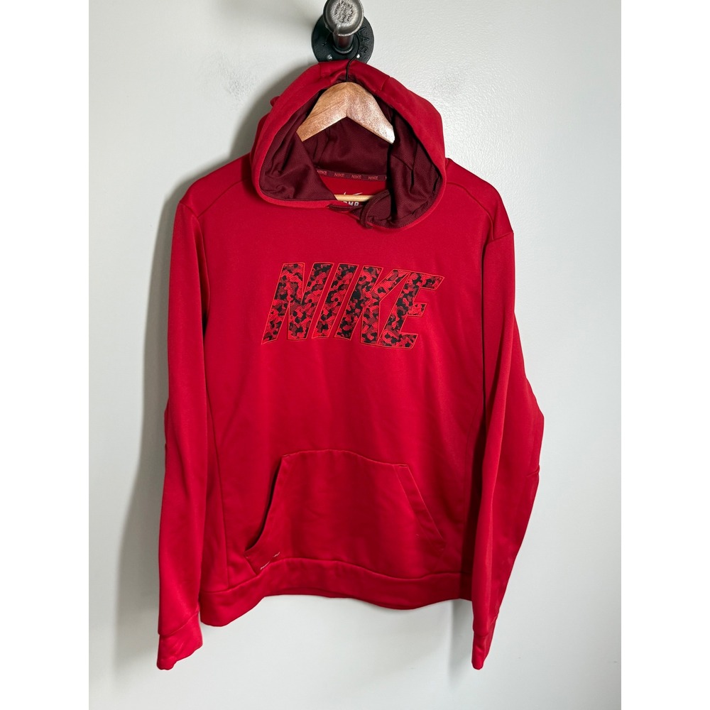 Nike Therma-FIT Mens Hoodie Red Camo Logo Pullover Sweatshirt Large